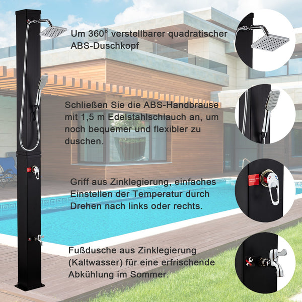 Solardusche 40 Liter  ELBE® mit Handbrause, Wanneneinlauf, Warmwasser bis 60°C Elbe-Welt.de