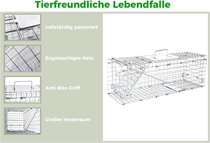 Lebendfalle von ELBE SAFE, Marderfalle, Katzefalle, Hundefalle, 80 x 29 x 32 cm, wetterfest, leicht zu reinigen, sicher für Kinder und Haustiere MAF03-v2 Elbe-Welt.de