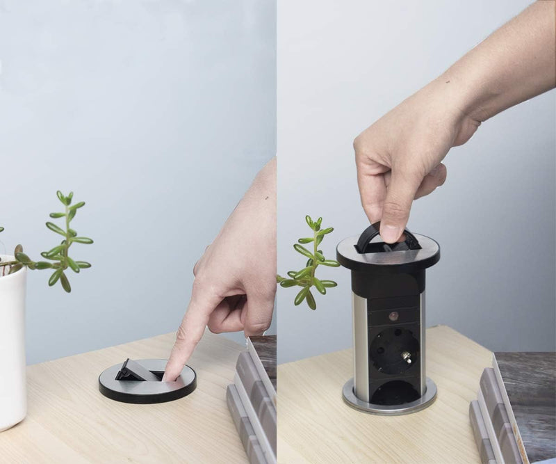 B Ware Elbe Inno Pop-Up-Steckdose, 3-Wege-Steckdose mit 2 USB-Anschlüssen, wasserdichte Abdeckung, Ladegerät, Verlängerungskabel, Klimmzugsteckdose, Arbeitsplatte, Desktop-Steckdose, verchromter Deckel, 1,5 EL1053WU-UK(B) Elbe-Welt.de