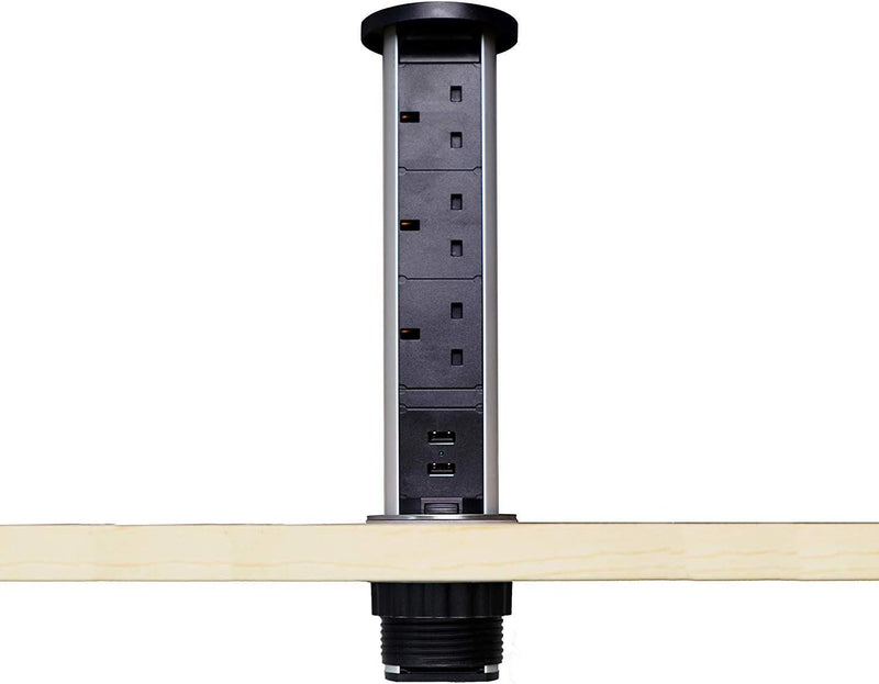 B Ware Elbe Inno Pop-Up-Steckdose, 3-Wege-Steckdose mit 2 USB-Anschlüssen, wasserdichte Abdeckung, Ladegerät, Verlängerungskabel, Klimmzugsteckdose, Arbeitsplatte, Desktop-Steckdose, verchromter Deckel, 1,5 EL1053WU-UK(B) Elbe-Welt.de