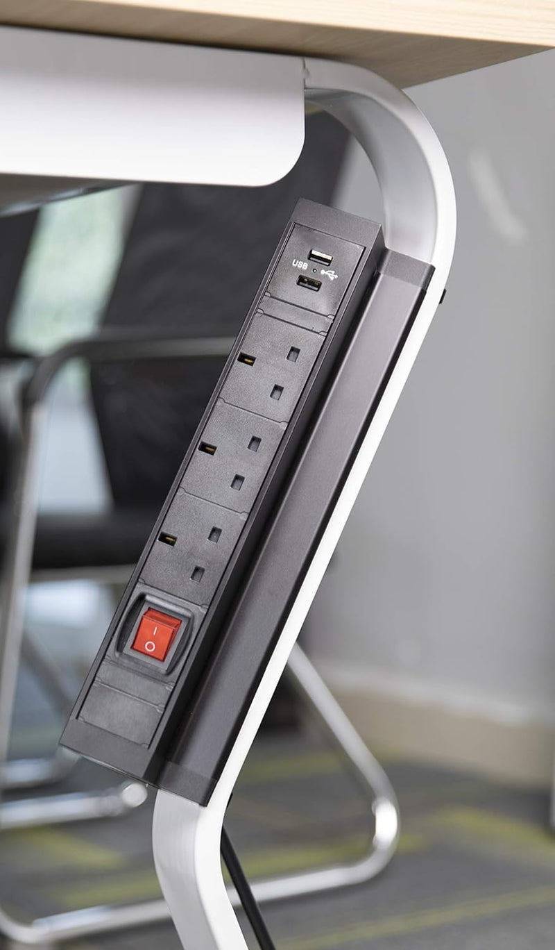 Elbe Inno Extension lead 3 ways, 2 USB, Desktop Socket, Switched, Power Strip with Surge protected, 1.5 m cable length, Metal Table Outlet suit for office, kitchen, worktop EL4103KU-UK Elbe-Welt.de