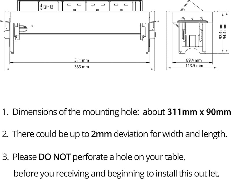 Elbe Inno Retractable Socket 3 Way with 2 USB Charger, Pop up Power Strip, Table Socket Chrome lid 1.5m Extension Cord, Suit for Office, Home worktop EL4703UM-UK Elbe-Welt.de