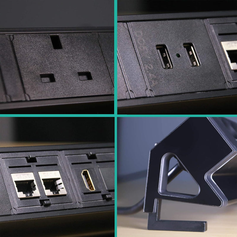 Elbe Inno Extension lead 3 ways, 2 USB, 2 RJ45, HDMI, Desktop Socket, Power Strip with Surge protected, 1.5 m cable length, Metal Table Outlet Extension suit for office, kitchen, worktop EL4103URH-UK Elbe-Welt.de