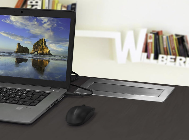 Elbe Inno Retractable Socket 3 Way with 2 USB Charger, Pop up Power Strip, Table Socket Chrome lid 1.5m Extension Cord, Suit for Office, Home worktop EL4703UM-UK Elbe-Welt.de