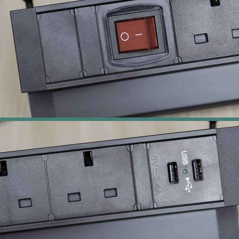 Elbe Inno Extension lead 3 ways, 2 USB, Desktop Socket, Switched, Power Strip with Surge protected, 1.5 m cable length, Metal Table Outlet suit for office, kitchen, worktop EL4103KU-UK Elbe-Welt.de