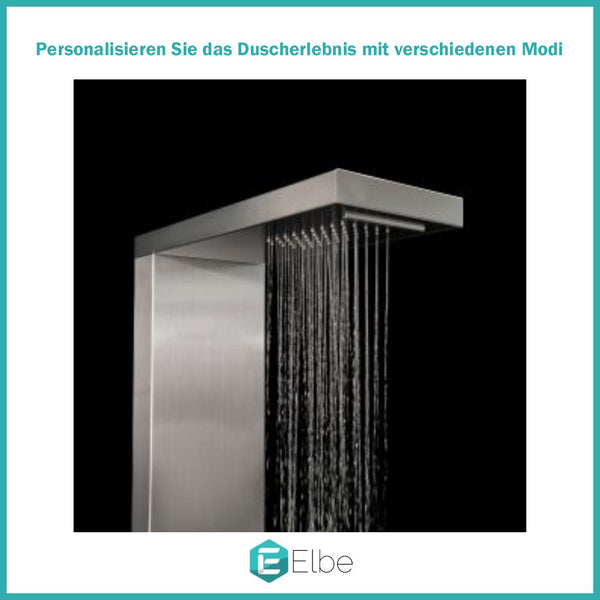 Duschpaneel von ELBE® aus gebürstetem Edelstahl 304, mit Wasserfalldusche, Regendusche, Massagedüsen - RNP-R14 Elbe-Welt.de