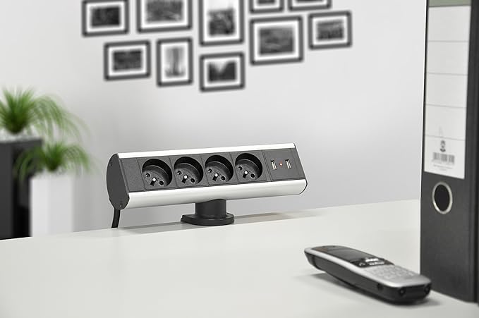 Elbe Inno Bloc Prise Multiprise 4 prises 2 USB Fixable Prise bureau, Parafoudre et Surtension, 1.5 m, Indicateur de Fonction, Cuisine Salle de réunion Bureau Chambre - EL10204U-FR Elbe-Welt.de
