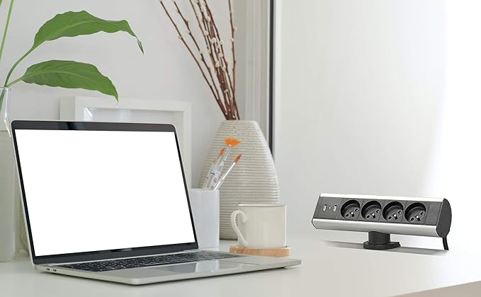 Elbe Inno Bloc Prise Multiprise 4 prises 2 USB Fixable Prise bureau, Parafoudre et Surtension, 1.5 m, Indicateur de Fonction, Cuisine Salle de réunion Bureau Chambre - EL10204U-FR Elbe-Welt.de