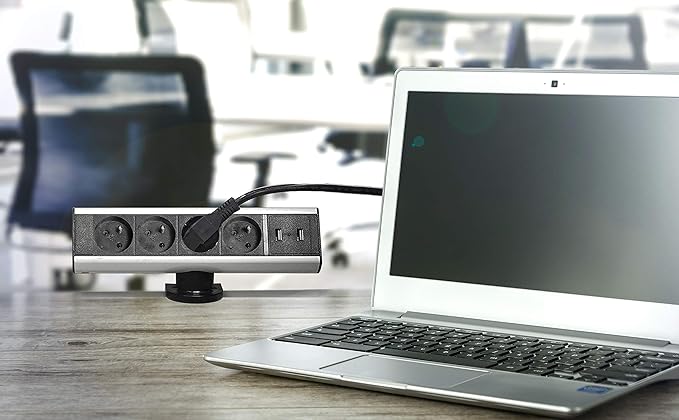 Elbe Inno Bloc Prise Multiprise 4 prises 2 USB Fixable Prise bureau, Parafoudre et Surtension, 1.5 m, Indicateur de Fonction, Cuisine Salle de réunion Bureau Chambre - EL10204U-FR Elbe-Welt.de