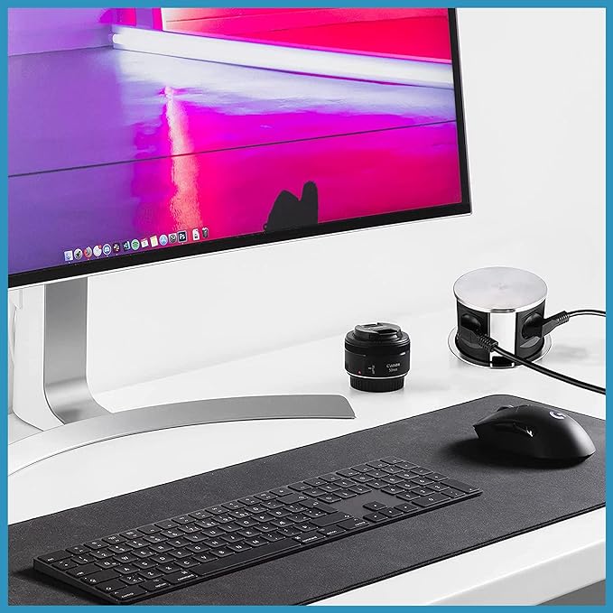 Versenkbare Tischsteckdose 4 Fach von Elbe Inno, mit Edelstahlabdeckung, 1,5 m Anschlusskabel, für Büro-, Arbeits- und Küchenflächen - EL10704M Elbe-Welt.de