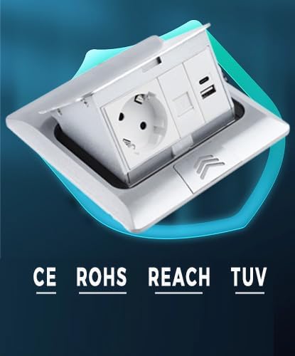 Bodeneinbausteckdose ELBE Inno, 1 Einbaustecker, 1 USB-A, 1 USB-C, 1 CAT6 RJ45, silbernes Aluminium-Finish, Deckel mit Soft-Pop-up-Funktion, IP42 Wasser- und staubdicht EL1103 Elbe-Welt.de