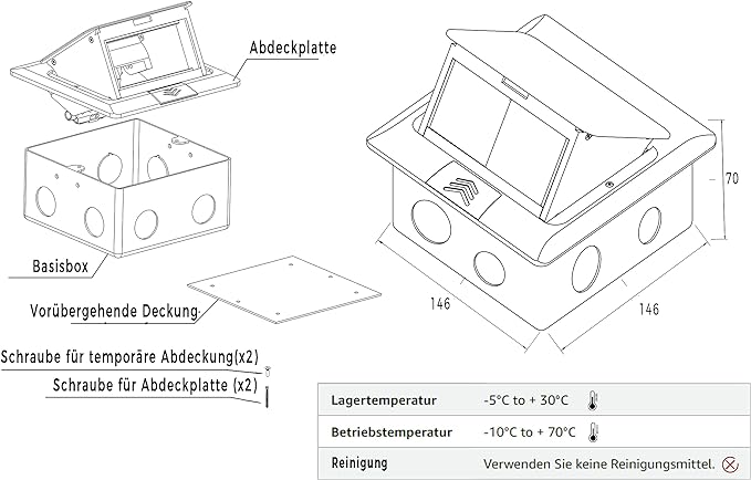 Bodeneinbausteckdose ELBE Inno, 1 Einbaustecker, 1 USB-A, 1 USB-C, 1 CAT6 RJ45, silbernes Aluminium-Finish, Deckel mit Soft-Pop-up-Funktion, IP42 Wasser- und staubdicht EL1103 Elbe-Welt.de