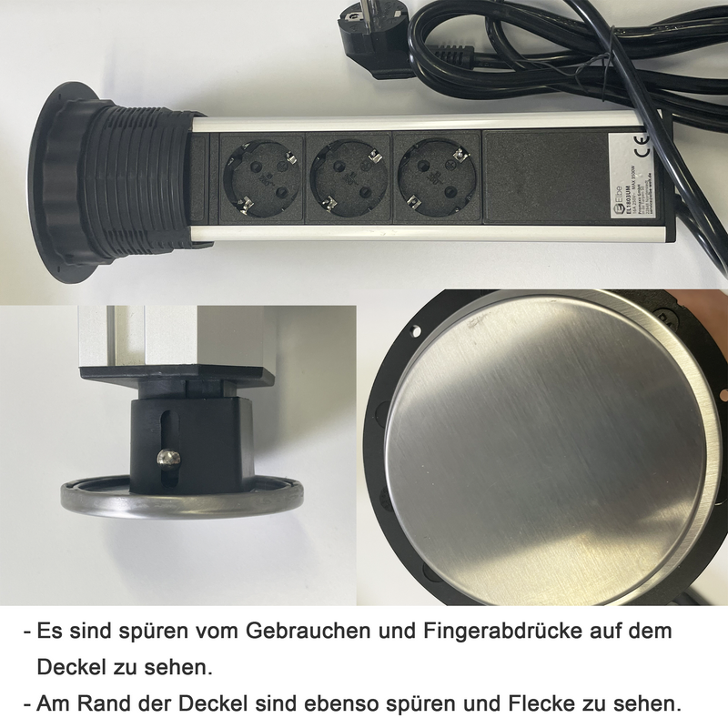 Tischsteckdosenleiste von Elbe Inno mit Edelstahlabdeckung, versenkbar, mit 2 x USB -EL1803UM(B) Elbe-Welt.de