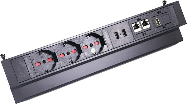 ELBE® Multipresa da scrivania 3 Posti da tavolo 2 x USB, 2 x RJ45, 1 x HDMI, Presa Multipla con protezione da sovratensione, metallo, cavo da 1,5 con supporti Adatto per uffici, officine e cucine - EL4103URH-IT Elbe-Welt.de