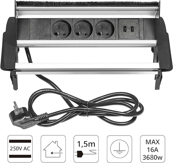 Tischsteckdose versenkbar von Elbe Inno, aus Alulegierung, mit 2 x USB - EL4403U(B) Elbe-Welt.de