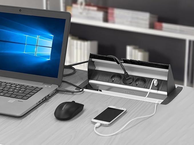 Tischsteckdose versenkbar von Elbe Inno, aus Alulegierung, mit 2 x USB - EL4403 Elbe-Welt.de