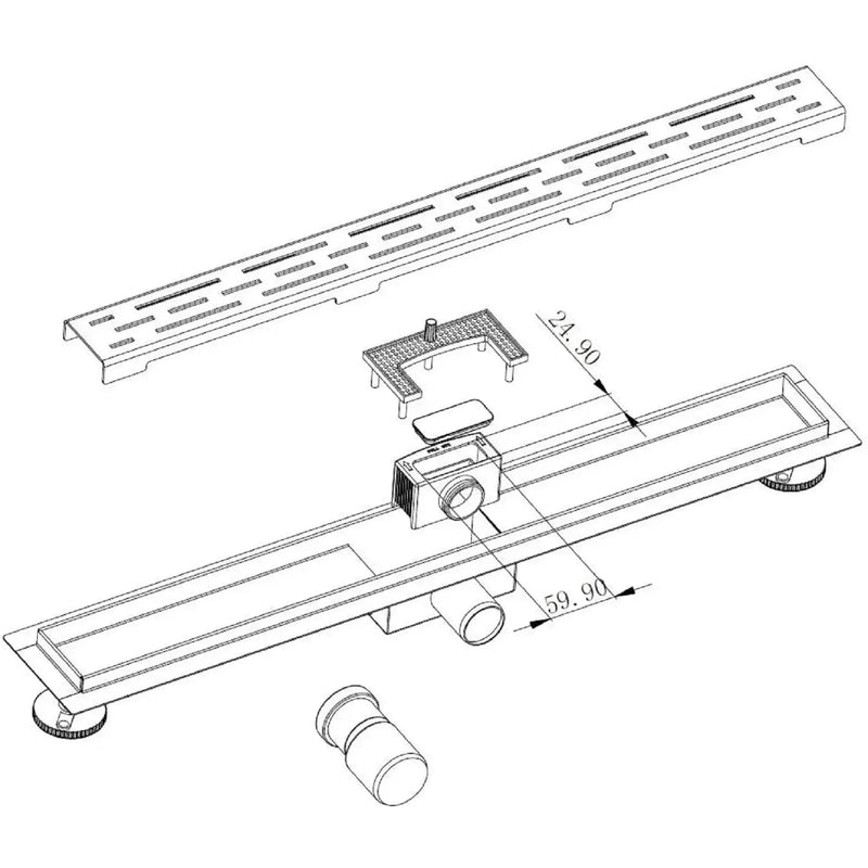 Duschrinne von ELBE aus Edelstahl, 3-reihig-Schlitzm Muster, mit Siphon, Haarsieb, Gruchsstop,L60 cm - RN-K060A Elbe-Welt.de