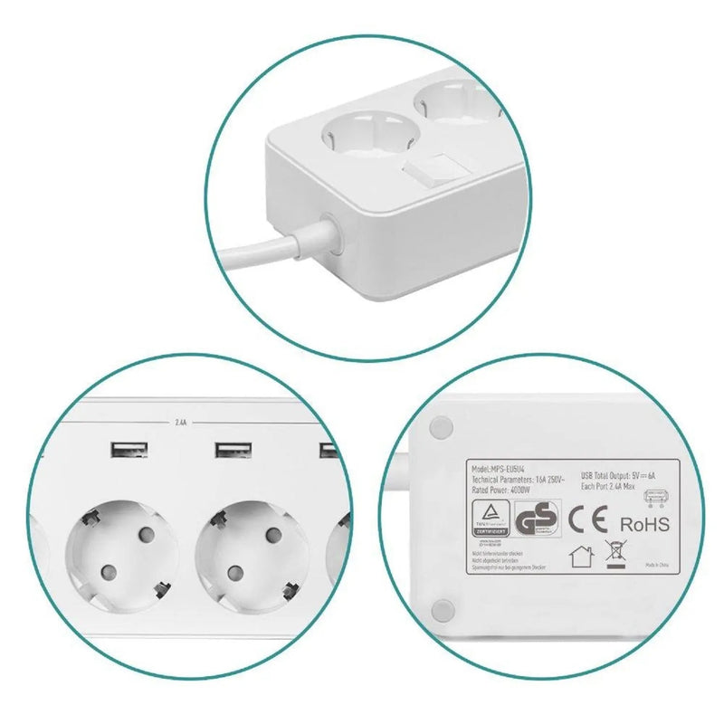 Steckdosenleiste von Elbe Inno mit 4 x USB und Schalter - ELSO5U4-DE Elbe-Welt.de