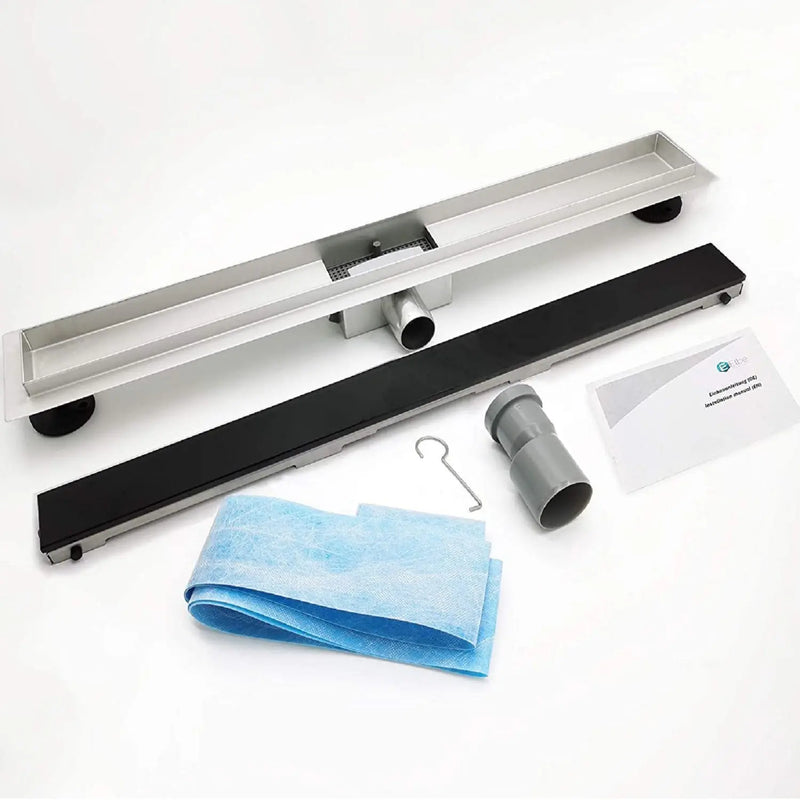 Duschrinne von ELBE 100 cm aus Edelstahl, Schwarzglas - RN-K100G Elbe-Welt.de