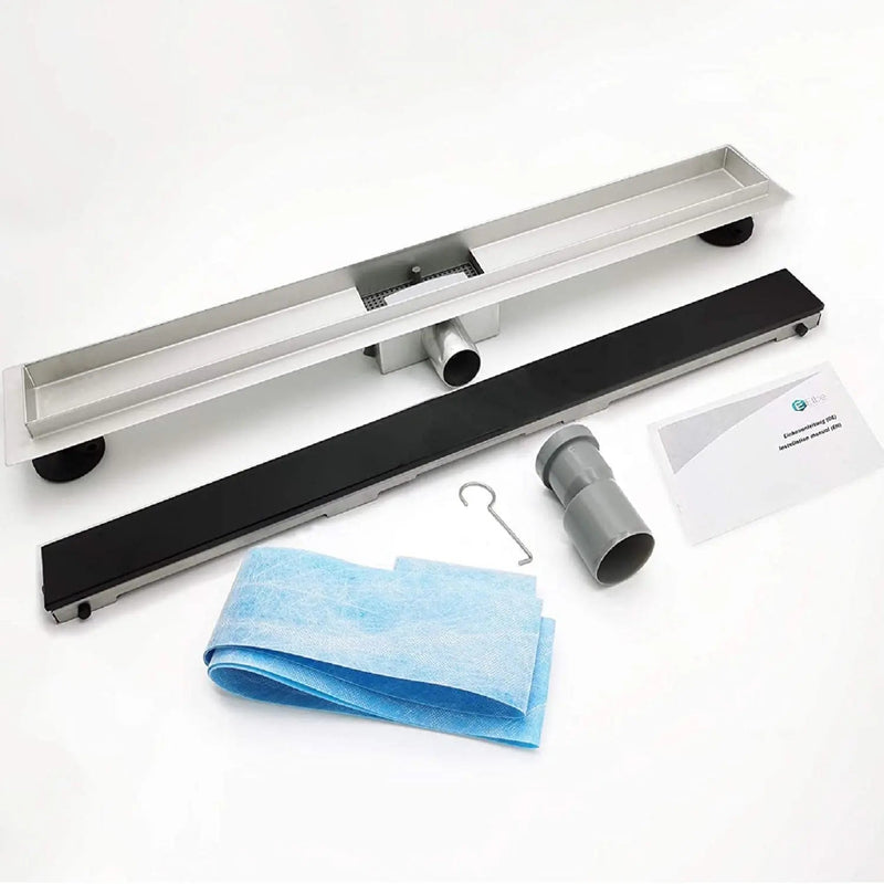 ELBE® Duschrinne 70 cm aus Edelstahl, Schwarzglas - RN-K070G-b Elbe-Welt.de