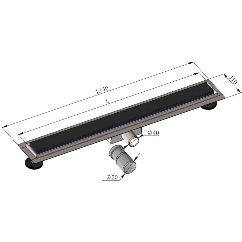 ELBE® Duschrinne 70 cm aus Edelstahl, Schwarzglas - RN-K070G-b Elbe-Welt.de