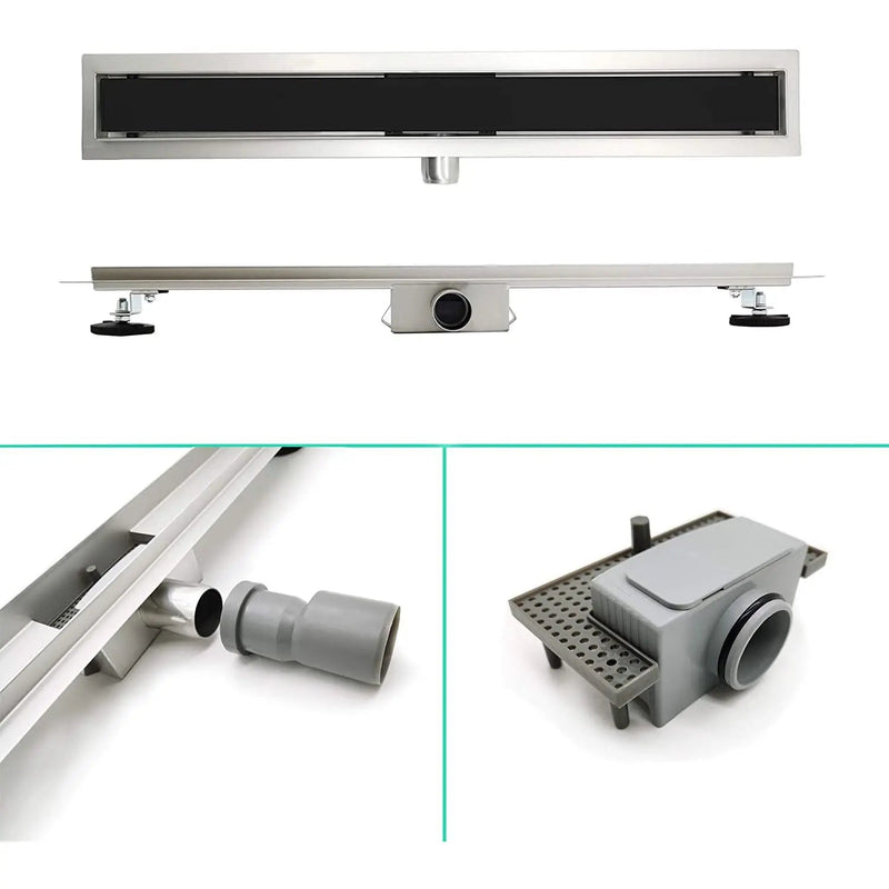 ELBE® Duschrinne 80 cm aus Edelstahl, Schwarzglas - RN-K080G Elbe-Welt.de