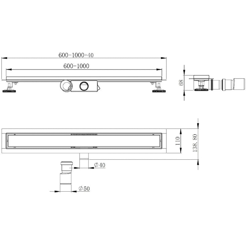 ELBE® Duschrinne 90 cm aus Edelstahl, Schwarzglas - RN-K090G(B) Elbe-Welt.de