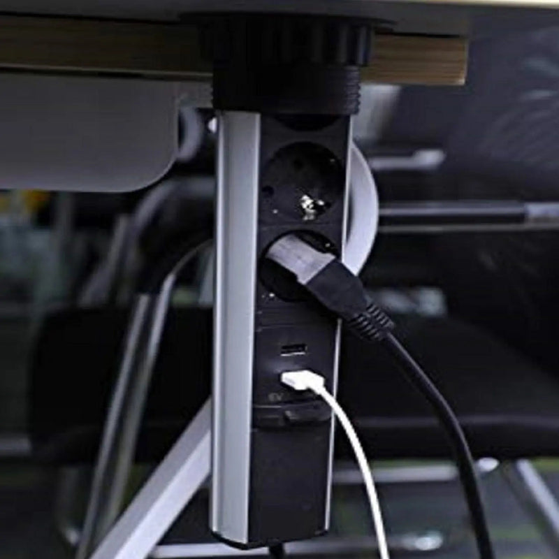 ELBE® Escamotable Prise de Table 3-Fois avec 2 USB, étanche à l'eau, avec sécurité Enfants, Prise encastrée avec câble de raccordement de 1,5 m, Prise de Courant idéale pour Le Bureau, et l'atelier - EL1053WU-FR Elbe-Welt.de
