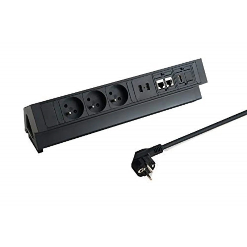 ELBE® Inno Bloc Prise de bureau, multiprise 3 prises, 2 USB, 2 RJ45, HDMI, Prise Plan de Travail, protection en métal contre les surtensions, 1,5 m câble pour bureau, atelier, cuisine - EL4103URH-FR Elbe-Welt.de