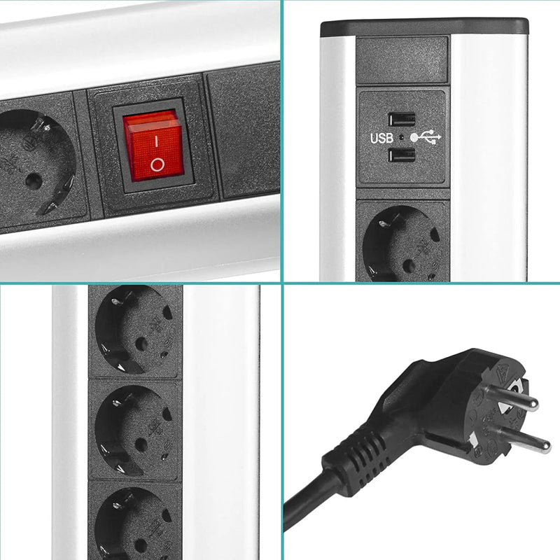 Elbe Inno Ecksteckdose 2 x USB mit Schalter Wandmontage aus Aluminium - EL4603KU Elbe-Welt.de