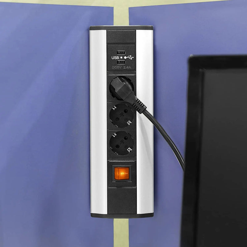 Elbe Inno Ecksteckdose 2 x USB mit Schalter Wandmontage aus Aluminium - EL4603KU Elbe-Welt.de