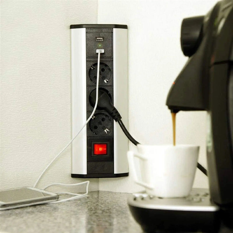 Elbe Inno Ecksteckdose 2 x USB mit Schalter Wandmontage aus Aluminium - EL4603KU Elbe-Welt.de