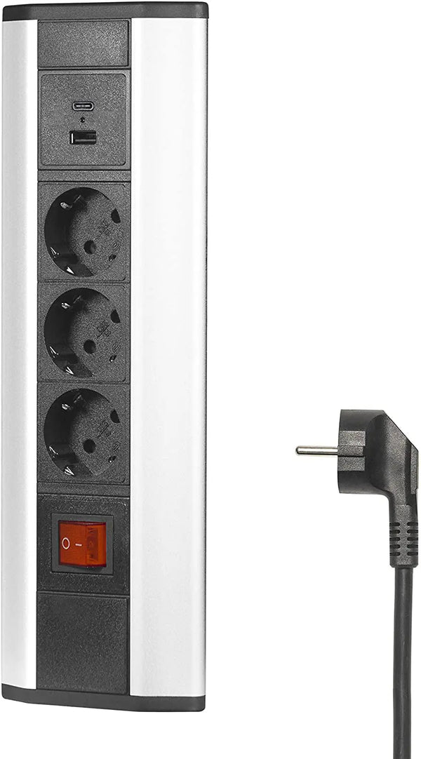 Ecksteckdose Wandmontage von Elbe Inno aus Aluminium, mit 1 x USB-A und 1 x USB-C-Ladeanschluss - EL4603KU-AC Elbe-Welt.de