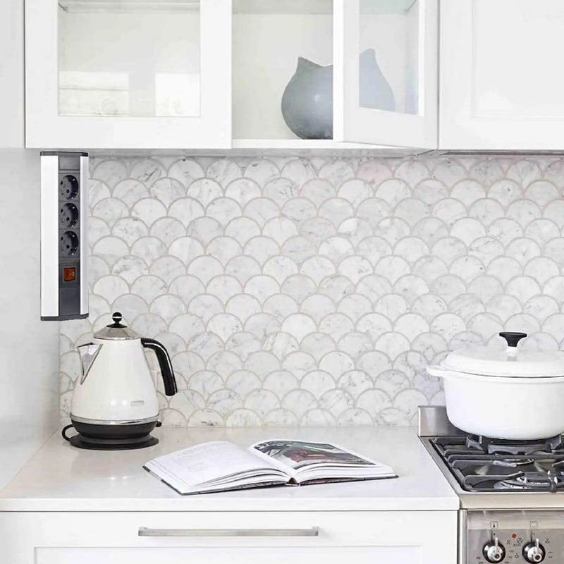 Elbe Inno® Ecksteckdose für die Arbeitsplatte (3xSteckdosen & Schalter), Mehrfachsteckdose für Küche und Büro, Tischsteckdose aus Aluminium in schwarz-grau Optik EL4603K Elbe-Welt.de