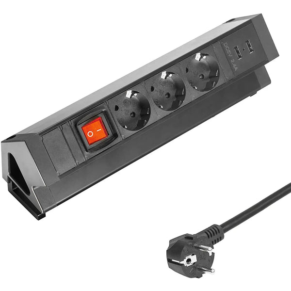 ELBE® Multipresa da scrivania 3 Posti da tavolo 2 USB, Presa Multipla con interruttore, protezione da sovratensione, metallo, cavo da 1.5 con supporti Adatto per uffici, officine e cucine - EL4103KU-IT Elbe-Welt.de