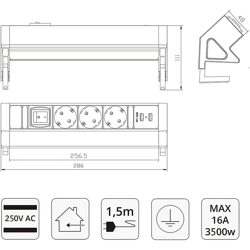ELBE® Multipresa da scrivania 3 Posti da tavolo 2 USB, Presa Multipla con interruttore, protezione da sovratensione, metallo, cavo da 1.5 con supporti Adatto per uffici, officine e cucine - EL4103KU-IT Elbe-Welt.de