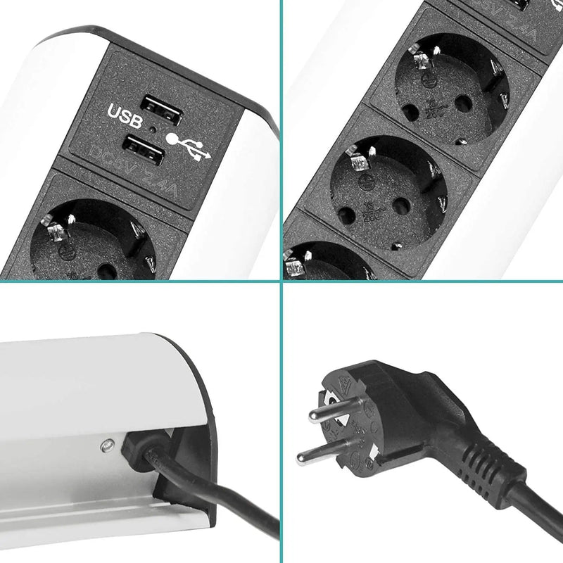 Elbe Inno Tischsteckdose 3 Fach mit Schalter, Horizontale Steckdosenleiste auf den Tisch 2 USB, Mehrfachsteckdose, Einbausteckdose, 1,5 m Anschlusskabel, für Büro, Werkstatt, Küche EL1403KU Elbe-Welt.de