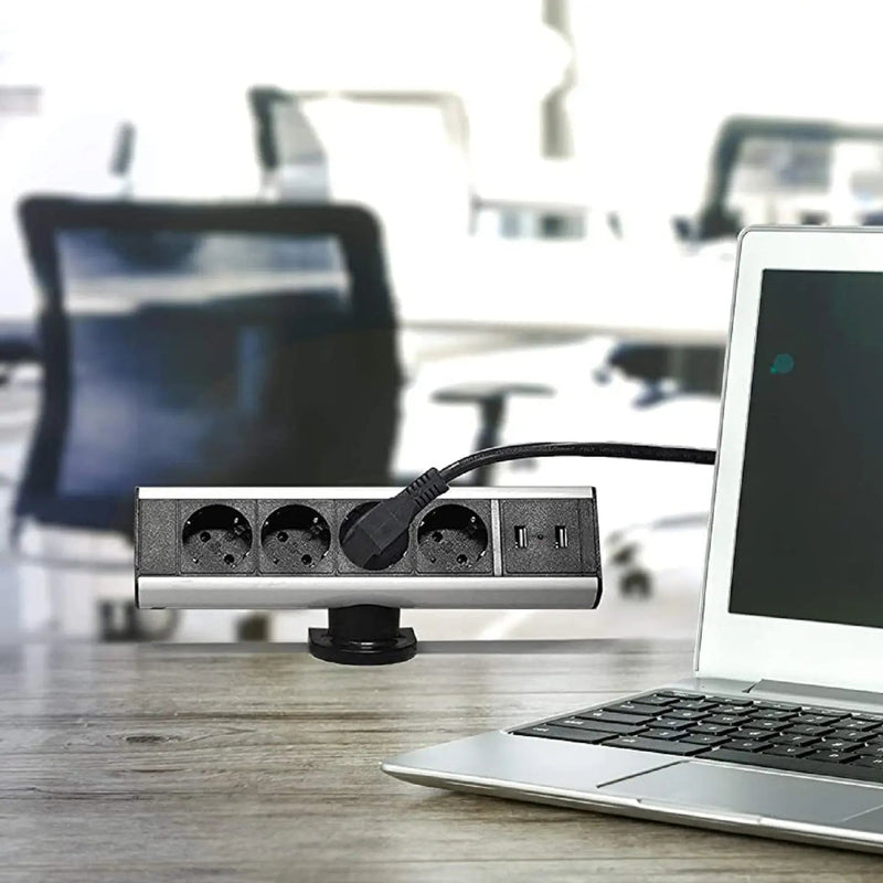 Elbe Inno klemmbare Tischsteckdosenleiste mit 2 x USB aus Aluminium - EL10204U Elbe-Welt.de