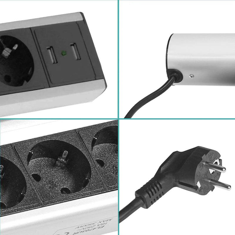 Elbe Inno klemmbare Tischsteckdosenleiste mit 2 x USB aus Aluminium - EL10204U Elbe-Welt.de