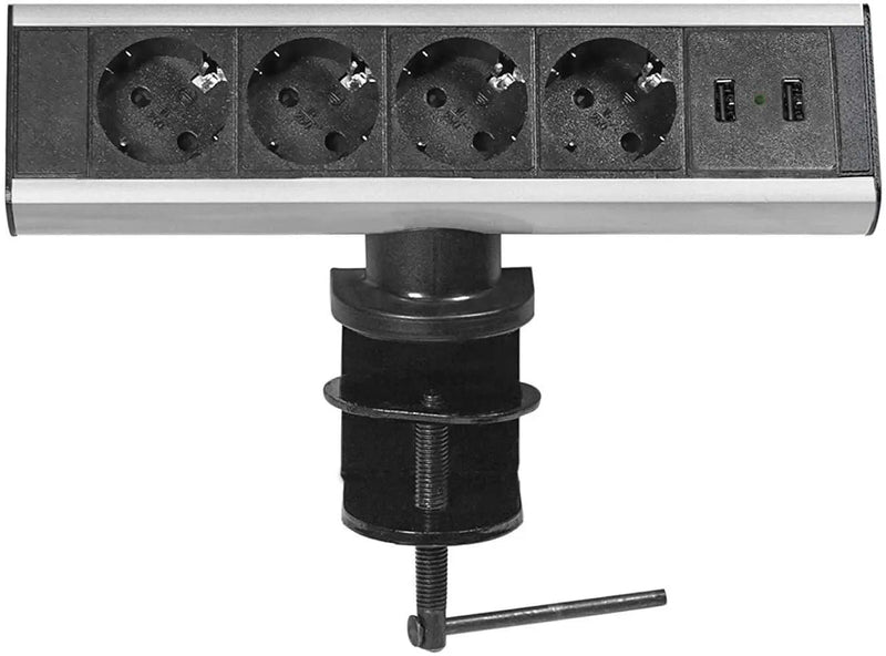 Elbe Inno klemmbare Tischsteckdosenleiste mit 2 x USB aus Aluminium - EL10204U Elbe-Welt.de