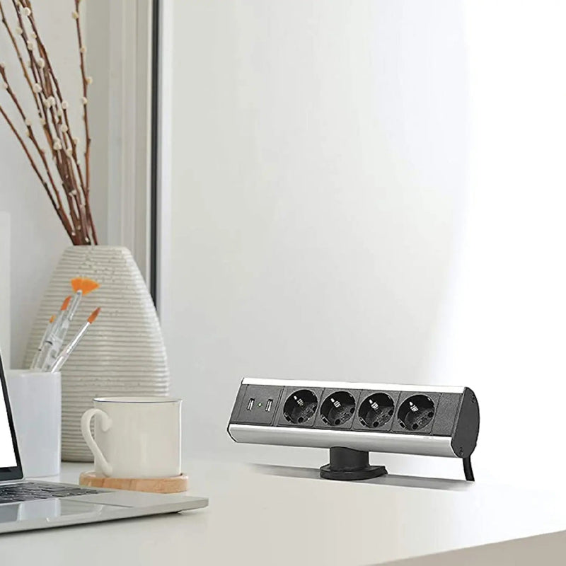 Elbe Inno klemmbare Tischsteckdosenleiste mit 2 x USB aus Aluminium - EL10204U Elbe-Welt.de