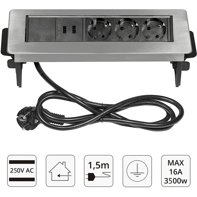 Elbe Inno versenkbare Einbausteckdose 2 x USB aus Edelstahl - EL4703UM Elbe-Welt.de