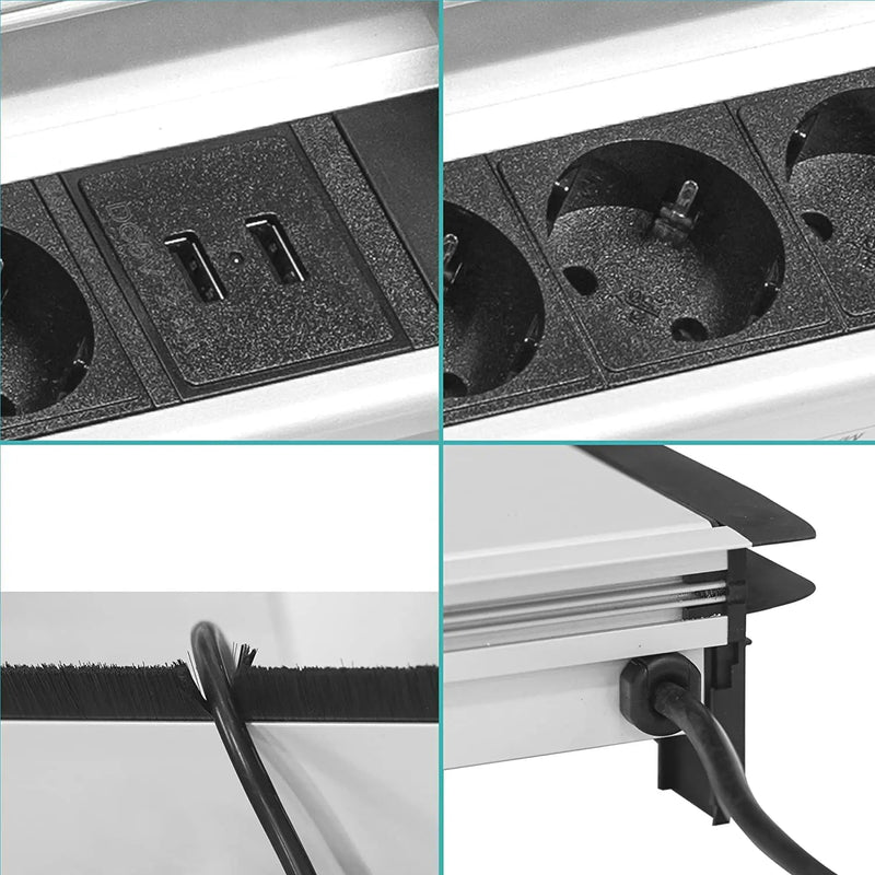 Tischsteckdose versenkbar von Elbe Inno, aus Alulegierung, mit 2 x USB - EL4403U(B-) Elbe-Welt.de