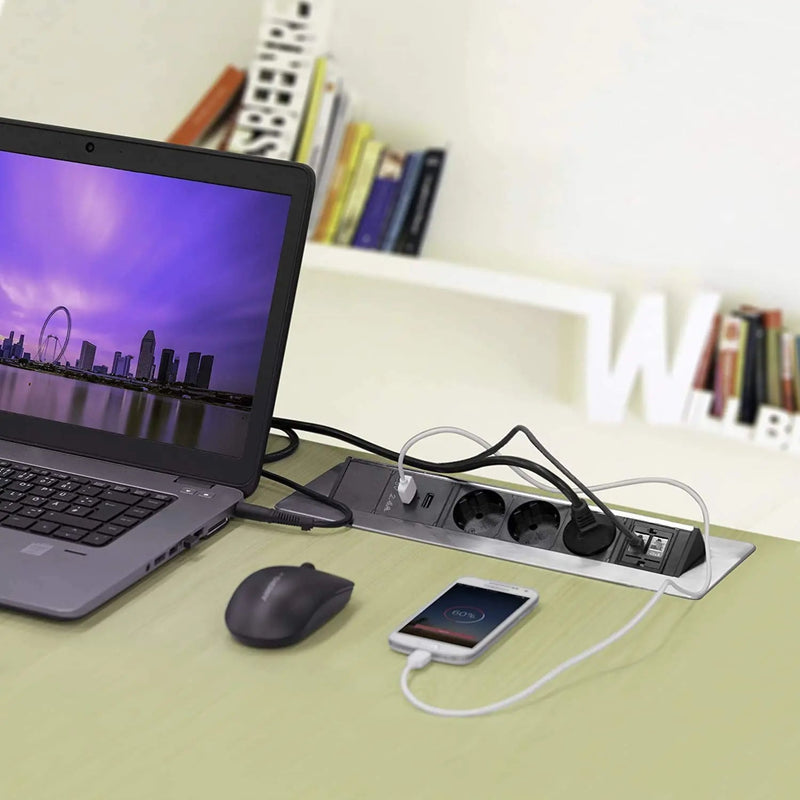 Elbe Presa a scomparsa 3 Prese Italia 2 USB 2 RJ45 Prese scomparsa per cucina in acciaio inox Multipresa da tavolo Multipresa a scomparsa Adatto per Ufficio Cucina e Piano di lavoro EL4703URM-IT Elbe-Welt.de