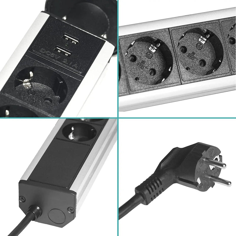 Tischsteckdosenleiste von Elbe Inno mit Edelstahlabdeckung, versenkbar, mit 2 x USB -EL1803UM(B) Elbe-Welt.de