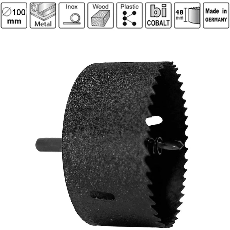 ELBE® Lochsäge 100 mm, vorgesehen für alle Elektrobohrmaschinen mit einem 1/2-Zoll-Gewinde, für Holz, Gipskarton, Sperrholz, Plexiglas, Eisen, Edelstahl - ELS100B Elbe-Welt.de