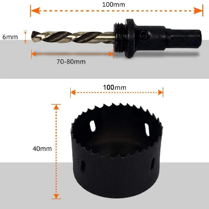 ELBE® Lochsäge 100 mm, vorgesehen für alle Elektrobohrmaschinen mit einem 1/2-Zoll-Gewinde, für Holz, Gipskarton, Sperrholz, Plexiglas, Eisen, Edelstahl - ELS100B Elbe-Welt.de