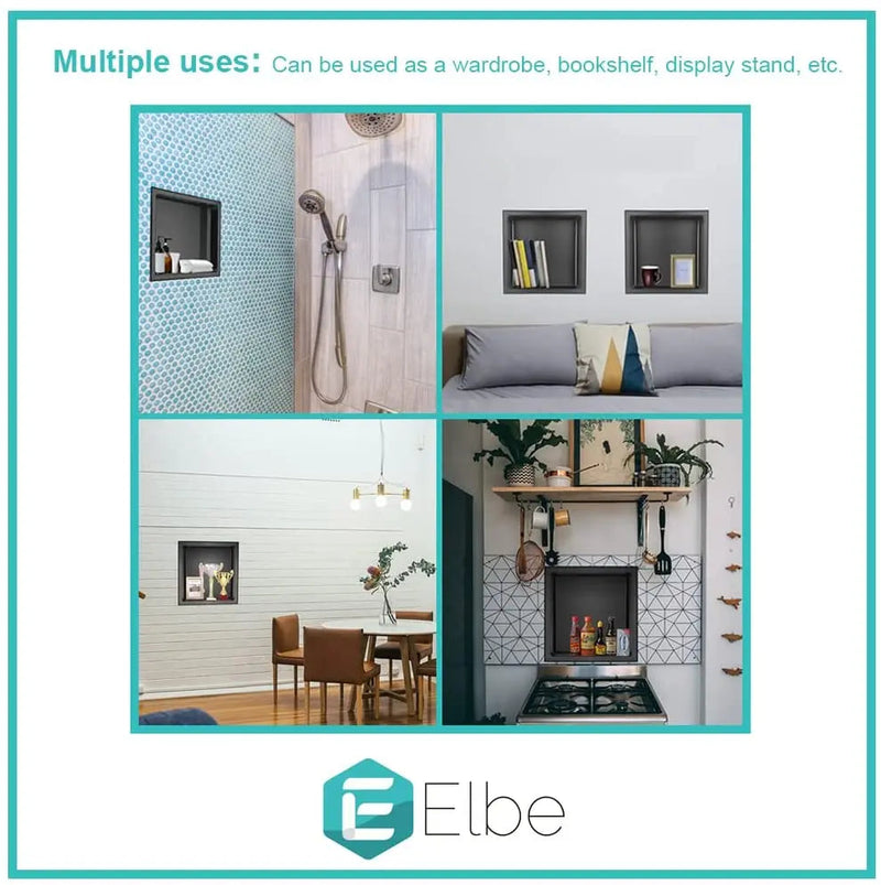 Elbe® Wandnische, Duschnische, Schwarze Edelstahl 304 Nische, quadratisch 30x30x10 cm, leicht zu reinigen RN-WN02 Elbe-Welt.de