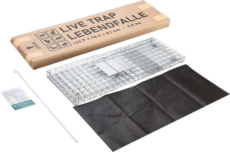 Elbe Safe Lebendfalle, Marderfalle, Katzefalle, Hundefalle, 109 x 44 x 46 cm, wetterfest, leicht zu reinigen, sicher für Kinder und Haustiere- MAF05-v3 Elbe-Welt.de