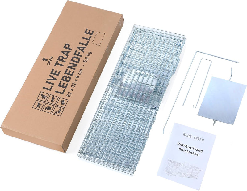 Elbe Safe Lebendfalle, Marderfalle, Katzefalle, Hundefalle, 80 x 29 x 32 cm, wetterfest, leicht zu reinigen, sicher für Kinder und Haustiere- MAF06 Elbe-Welt.de